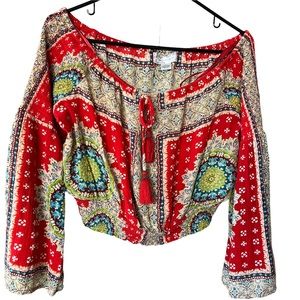Band of Gypsies Red Boho Printed Crop Top